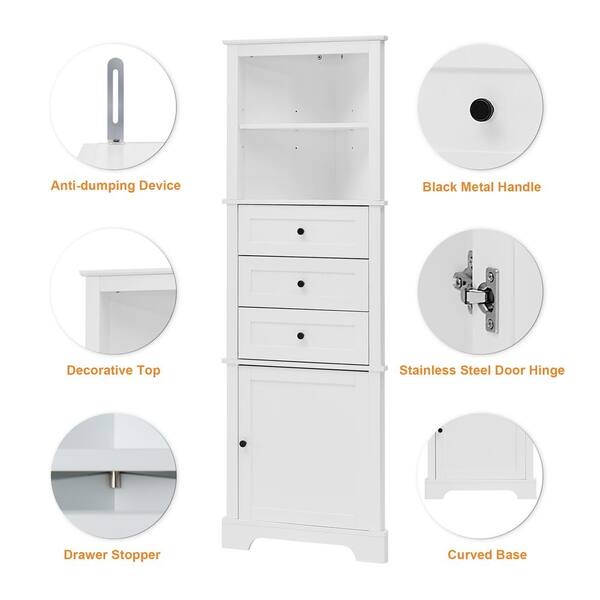 nabe190 13枚 Costway Freestanding Corner Bathroom Storage Cabinet with