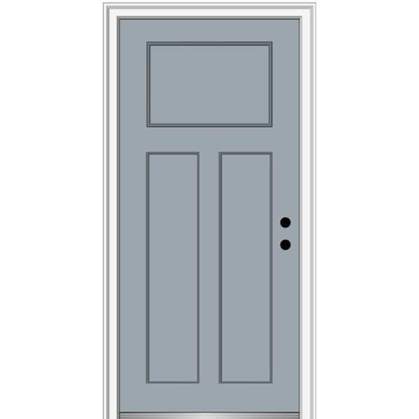 MMI Door 32 in. x 80 in. Left-Hand Inswing Craftsman 3-Panel Shaker Classic Painted Fiberglass Smooth Prehung Front Door