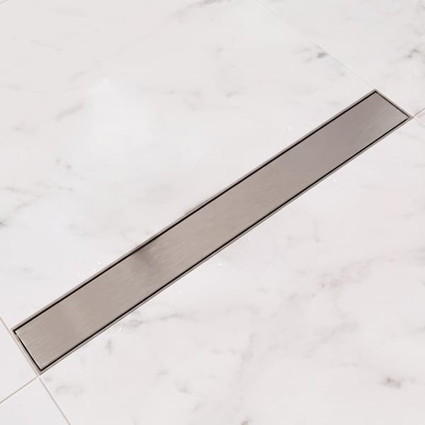 24 in. Linear Shower Drain Stainless Steel with Adjustable Feet in Brushed Nickel