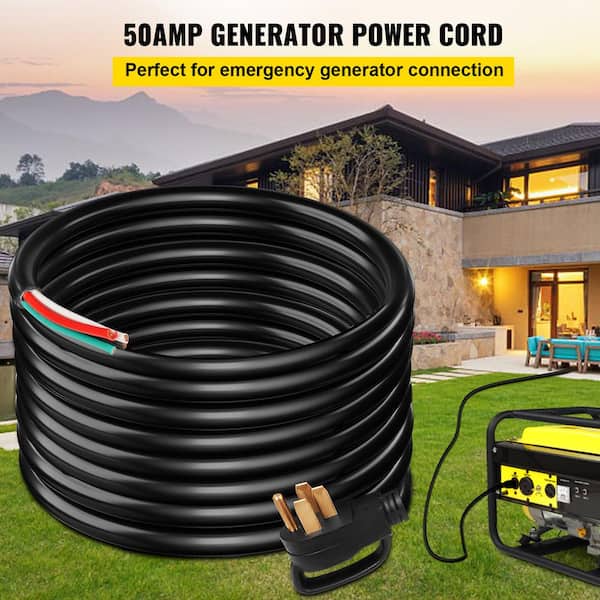30 ft. 50 Amp 110 VoltRV Power Cord Generator Extension Cord, 6/3 + 8/1 AWG, NEMA 14-50P to Bare Wire Heavy-Duty Cable
