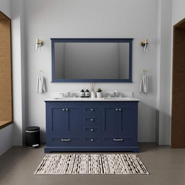 Dukes 60 in. W x 22 in. D Navy Blue Double Bath Vanity and Carrara Marble Top