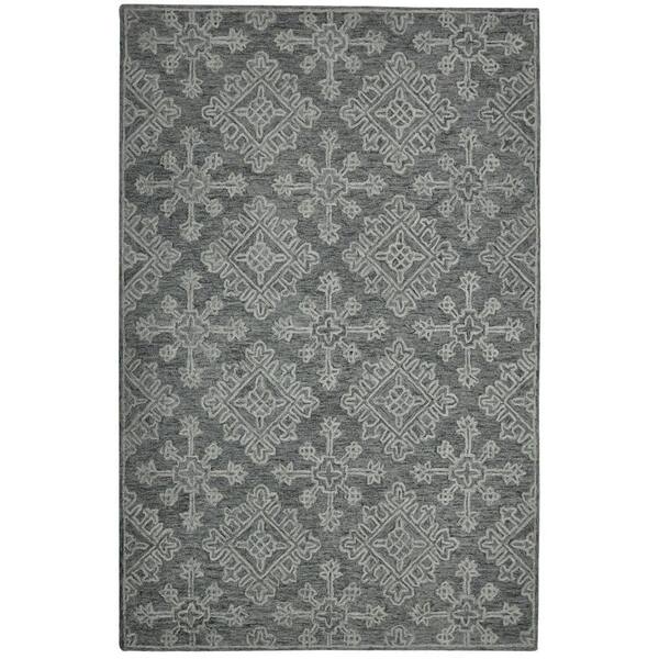 2 ft. x 3 ft. Graphite And Gray Wool Oriental Hand Hooked Area Rug