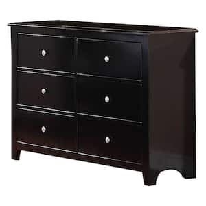 17 in. Black 6-Drawer Wooden Dresser Without Mirror