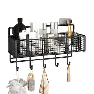 Black 3.5inx5.9in Metal Floating Shelves with Hooks, Decorative Wall Shelf for Entryway Living Room, Bathroom, Kitchen