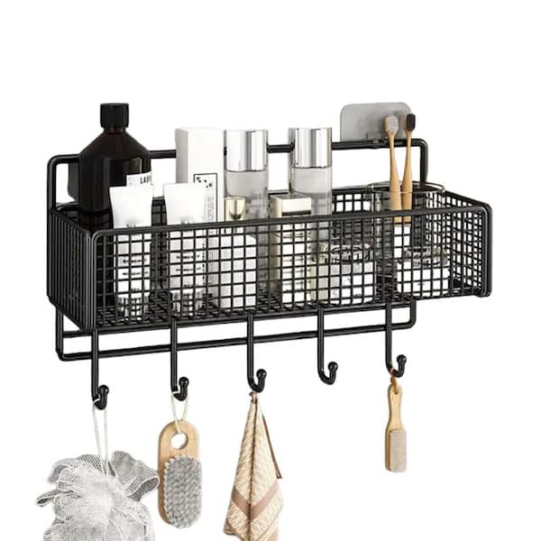 Black 3.5inx5.9in Metal Floating Shelves with Hooks, Decorative Wall Shelf for Entryway Living Room, Bathroom, Kitchen