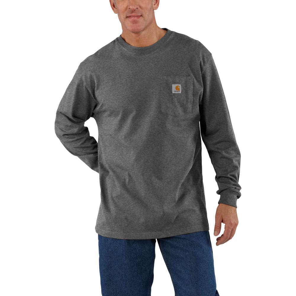 Carhartt Men's 4X-Large Tall Carbon Heather Cotton/Polyester Workwear Pocket Long Sleeve T-Shirt