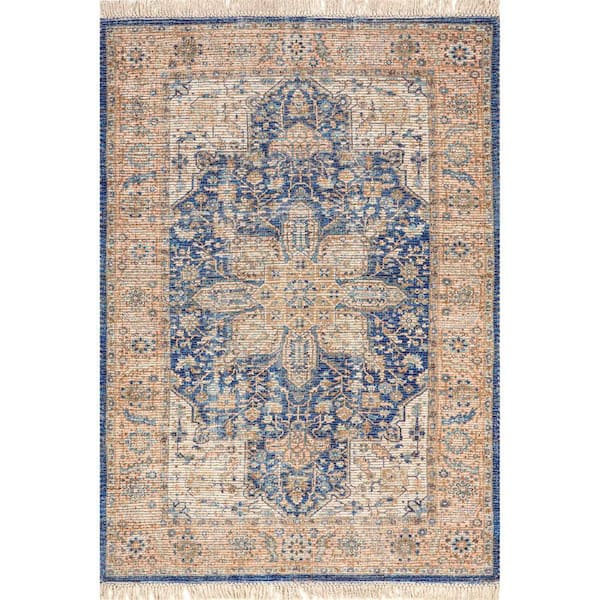 RUGS USA Lennox Persian Medallion Tassel Blue 5 ft. x 8 ft. Indoor/Outdoor Patio Rug