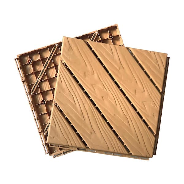 Unbranded 1 ft. x 1 ft. Plastic Composite Deck Tile in Brown, Resist Rust, Water, Easy to DIY and Maintain(35 per Case)
