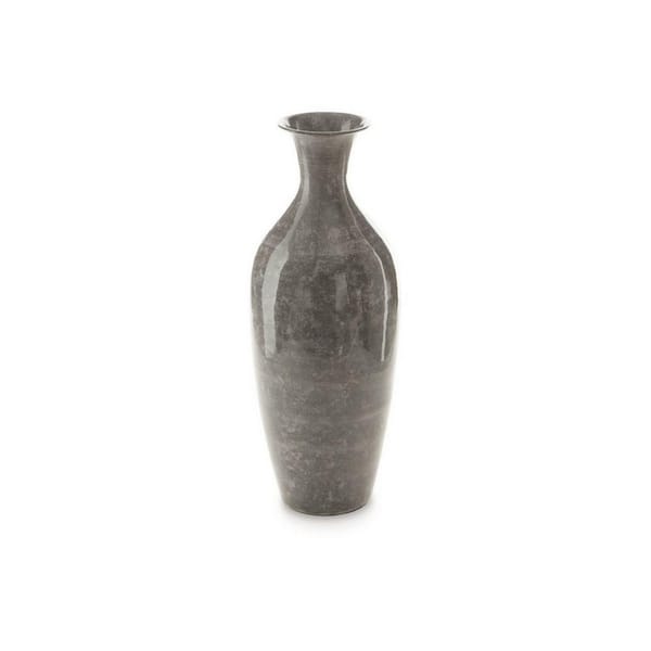 Benjara 16 in. Antique Gray Metal Finish Vintage Flower Vase