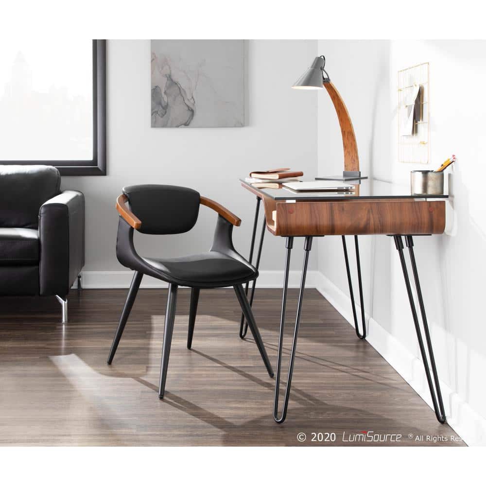 High-Back Oracle Side Chair in Black Faux Leather and Walnut