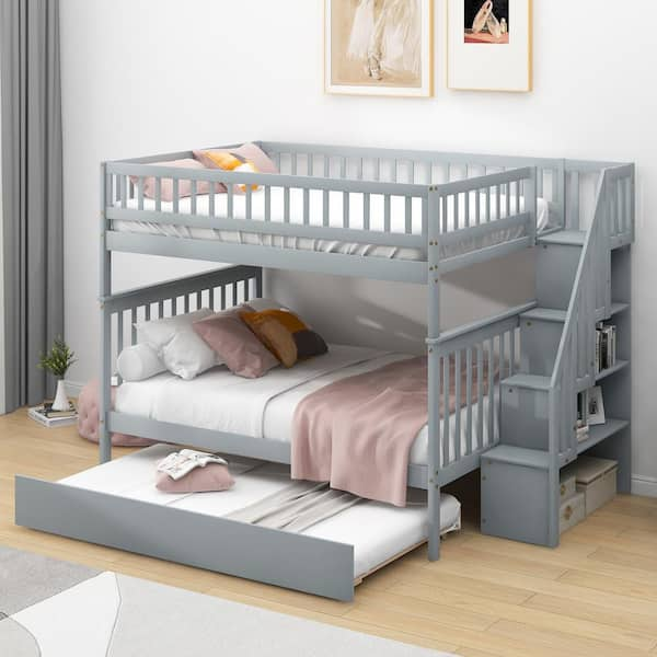 Harper & Bright Designs Classic Gray Full over Full Bunk Bed with ...