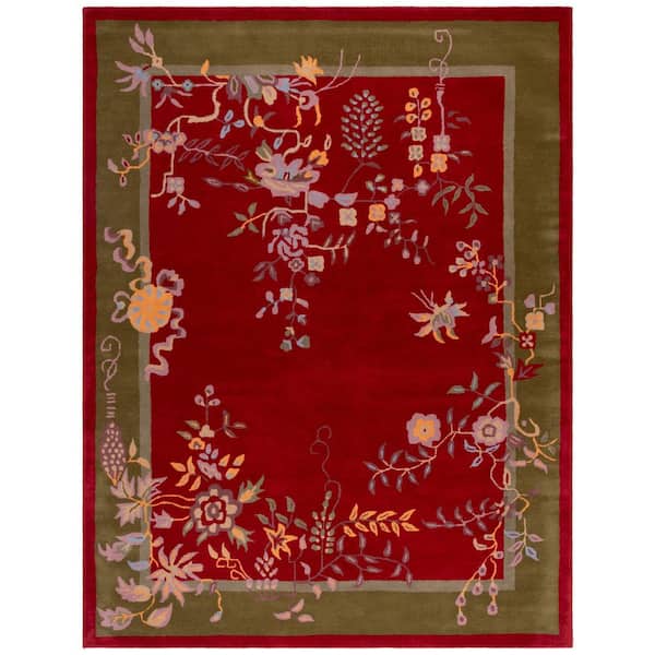 Metro Red/Green 8 ft. x 10 ft. Ornate Floral Border Area Rug