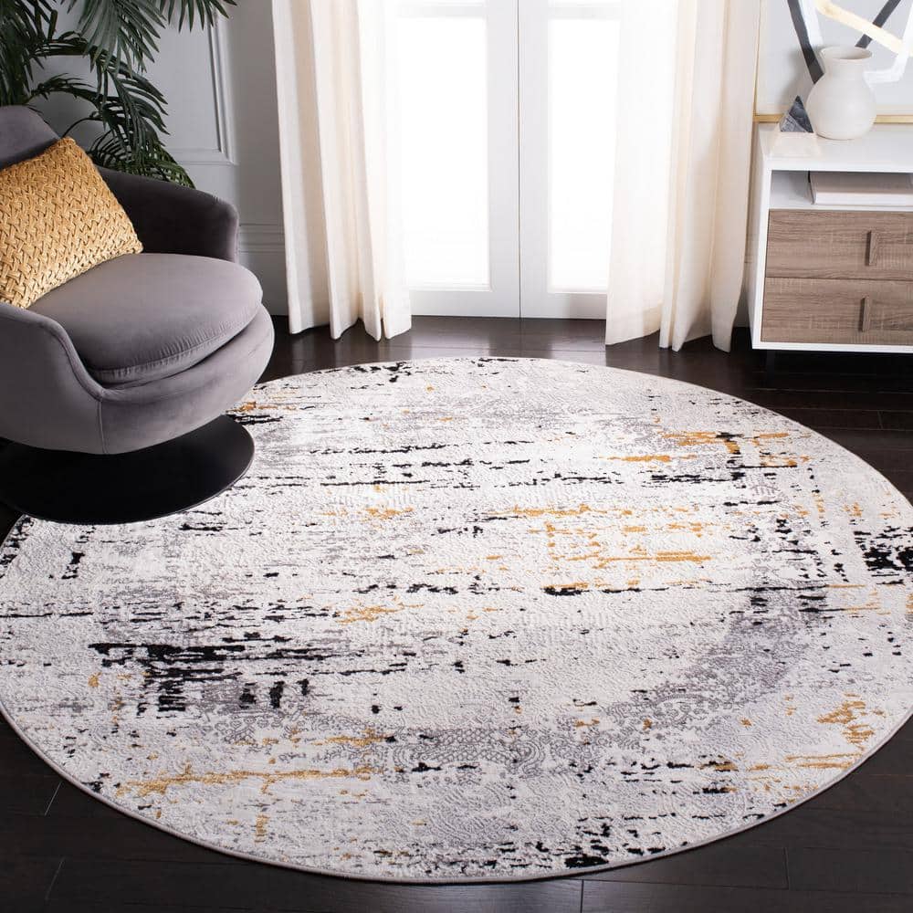 Amelia 3 ft. x 3 ft. Round Gray/Gold Damask Distressed Area Rug price history on PriceWatchPro