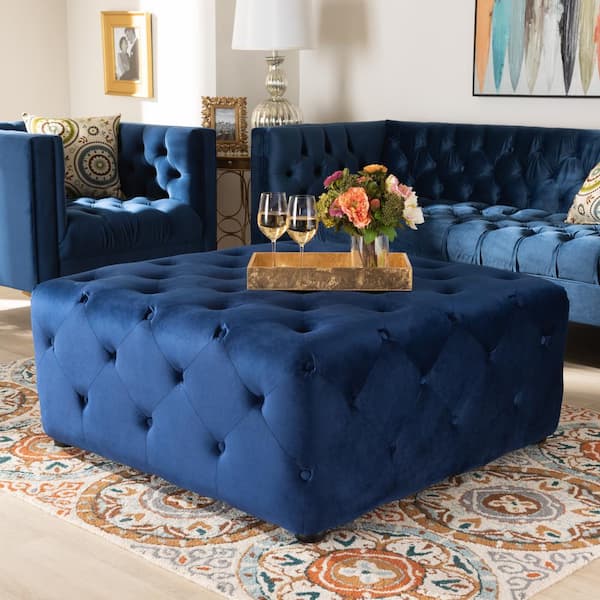 Baxton Studio Calvetti Royal Blue Ottoman 153 9365 Hd The Home Depot