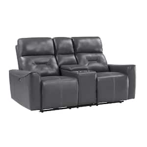 73 in. Flared Arm Faux Leather Rectangle Power Recliner Loveseat Sofa in. Gray