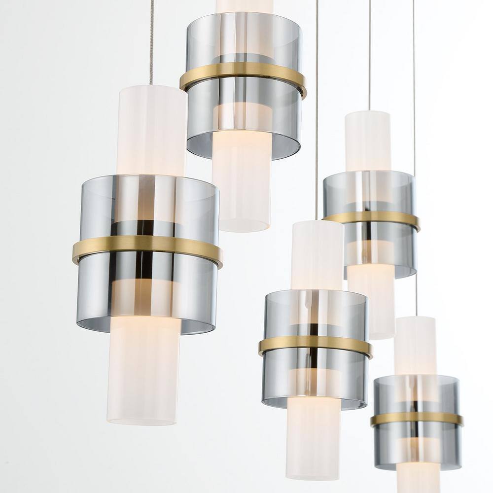 Brushed Gold and Smoked Glass 10-Light LED Pendant