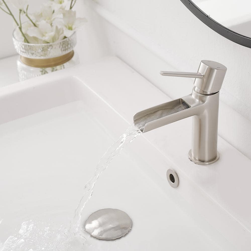 Brushed Nickel Single Handle Waterfall Bathroom Faucet