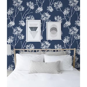 One O'Clock Denim Blue Floral Vinyl Peel & Stick Wallpaper Roll (Covers 30.75 Sq. Ft.)