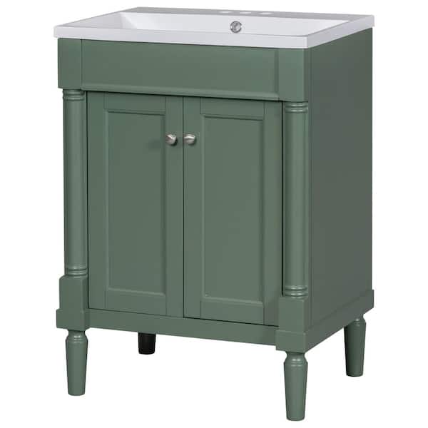 Unbranded 24 in. W x 18 in. D x 34 in. H Single Sink Freestanding Bath Vanity in Green with White Ceramic Top
