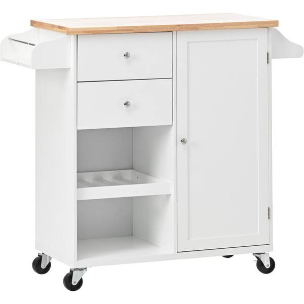 Polibi White Kitchen Cart with Spice Rack Towel Rack and 2