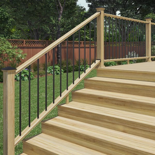 6 ft. Southern Yellow Pine Moulded Stair Rail Kit with Aluminum Round Balusters