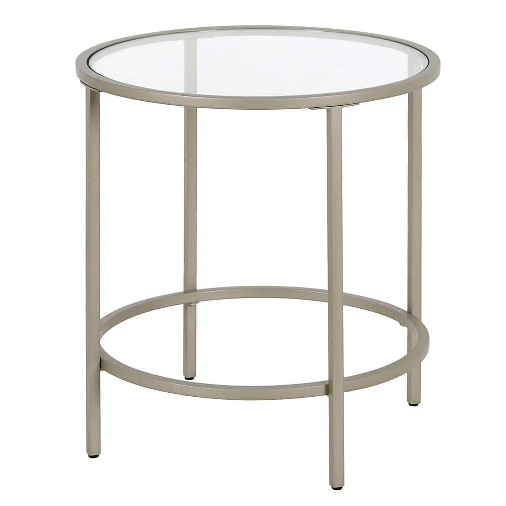 Sivil 20" Satin Nickel Round Metal & Glass Side Table