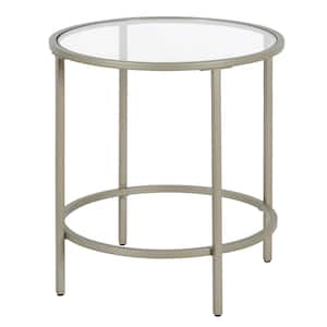 Sivil 20 in. Satin Nickel Square Glass Top End Table