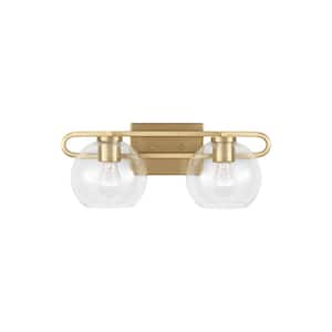 Bardo 19.75 in. 2-Light Satin Brass Gold Dimmable Modern Vanity Light with Clear Glass Shades