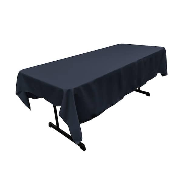 60 in. x 84 in. Navy Solid Polyester Poplin Rectangular Tablecloth