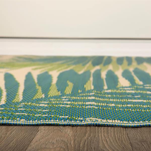 Tropical Floral Reversible Plastic Green 4 ft. x 6 ft. Outdoor Area Rug