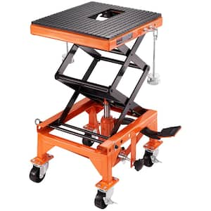 Hydraulic Motorcycle Lift Table, 350 lbs. Capacity Motorcycle Scissor Jack Lift, 4 Wheels, Foot-Operated Jack Stand