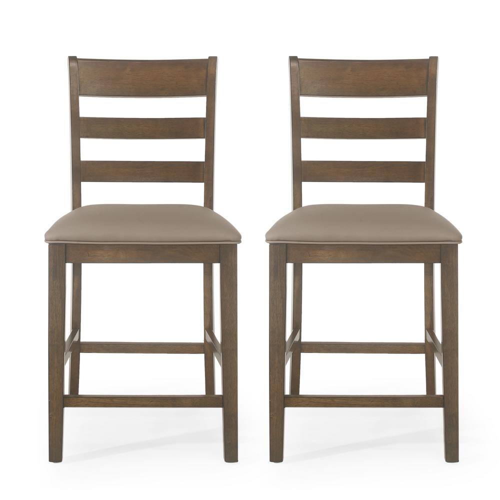 Antique Brown Wood Extra Tall Upholstered Counter Stools, Set of 2