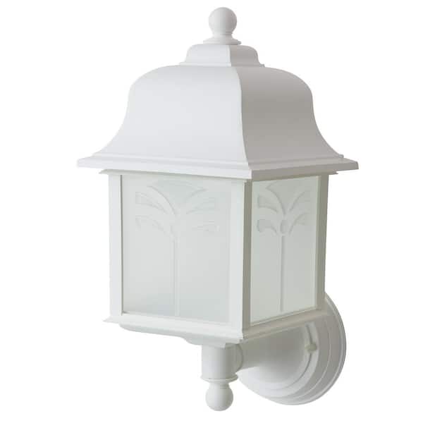 Sunlite 1-Light White Outdoor Energy Saving Orchid Up Wall Coach Light Sconce Fixture with Frosted Lens