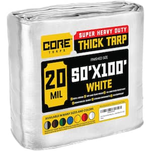 50 ft. x 100 ft. White 20 Mil Heavy Duty Polyethylene Tarp, Waterproof, UV Resistant, Rip and Tear Proof