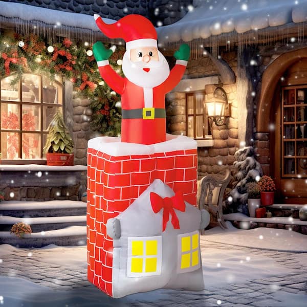 7 ft. H Christmas Inflatable Santa, Up and Down in Chimney with Built-in LED Lights, Blow Up Decoration