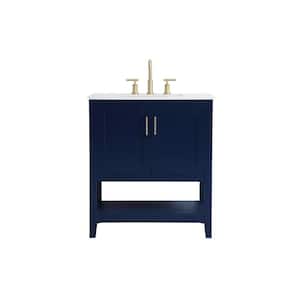 Simply Living 30 in. W x 19 in. D x 34 in. H Bath Vanity in Blue with Calacatta White Engineered Marble Top