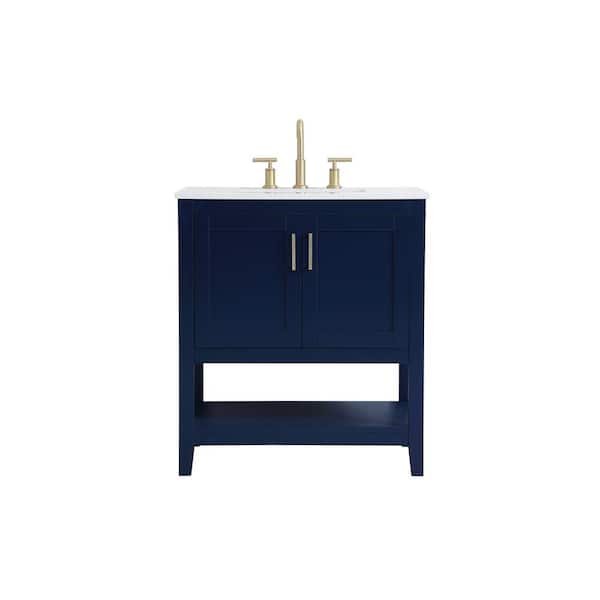 Unbranded Simply Living 30 in. W x 19 in. D x 34 in. H Bath Vanity in Blue with Calacatta White Engineered Marble Top