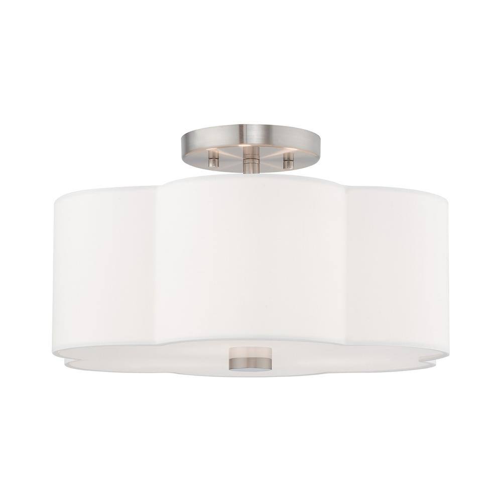 Brushed Nickel 3-Light Drum Ceiling Mount with Off-White Shade