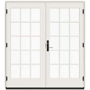 72 in. x 80 in. W-5500 Desert Sand Clad Wood Left-Hand 15-Lite French Patio Door with White Paint Interior