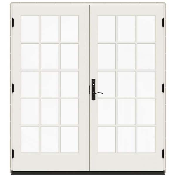 JELD-WEN 72 in. x 80 in. W-5500 Desert Sand Clad Wood Left-Hand 15-Lite French Patio Door with White Paint Interior