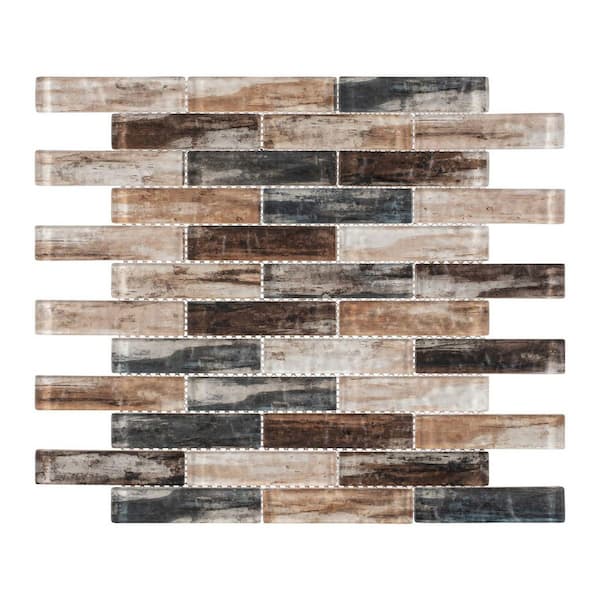 Giovan Desmond Brown/Tan/Blue/Gray 11-3/4 in. x 11-3/4 in. Textured Glass Brick Joint Mosaic Tile (4.8 sq. ft./Case)