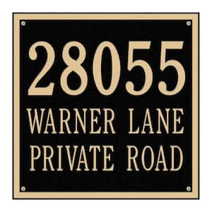 Square Estate Wall 3-Line Address Plaque - Black/Gold