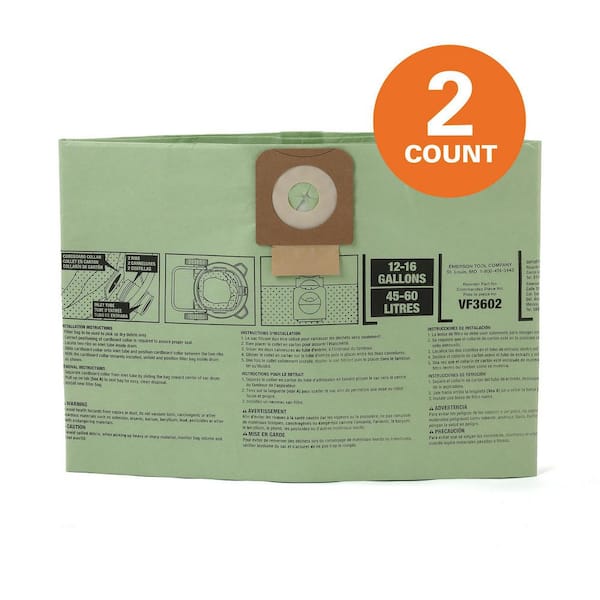 Genuine VF3602 Wet Dry Vac Cyclonic Dry Pick-up Only Dust Bags for Select 12-16 Gal. RIDGID Shop Vacuums, Size A (2pk)