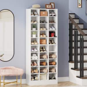 70.86 in. H x 25.6 in. W White 30-Pairs Tall Shoe Storage Cabinet, 10-Tier Shoe Rack for Entryway