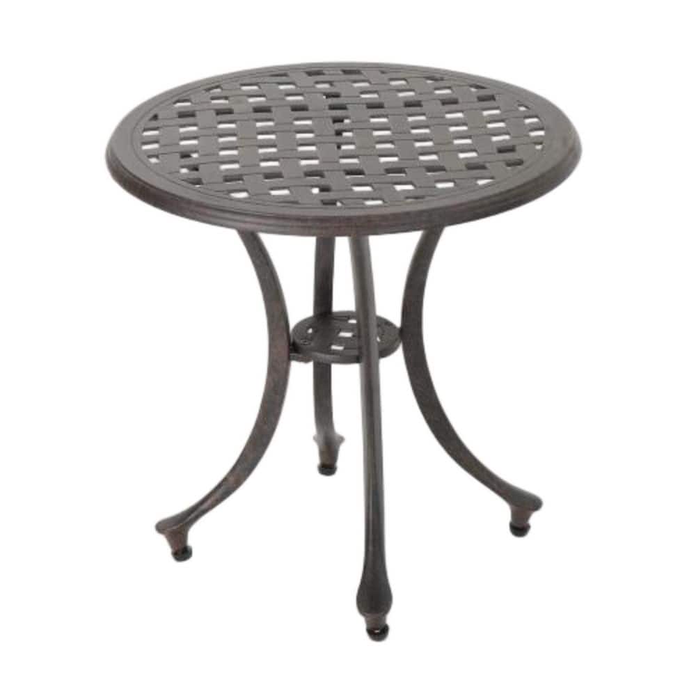19.25 in. D x 19 in. H Patio Round Side Table Cast Aluminum Table with Shelf and 4 Leg in Bronze price history on PriceWatchPro