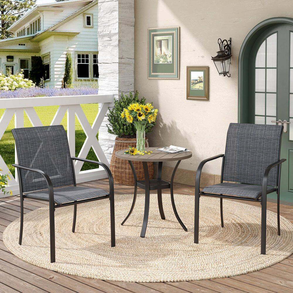 3-Piece Metal Outdoor Patio Dining Set with Grey Wood-Like Round Dining Table and 2-Grey Dining Chairs price history on PriceWatchPro