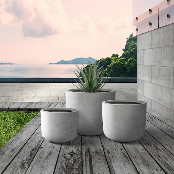  Kante 18,14,10 Dia Concrete Round Planters (Set of 3),  Outdoor Indoor Large Planter Pots with Drainage Hole and Rubber Plug for  Home Patio Garden, Weathered Concrete : Patio, Lawn 