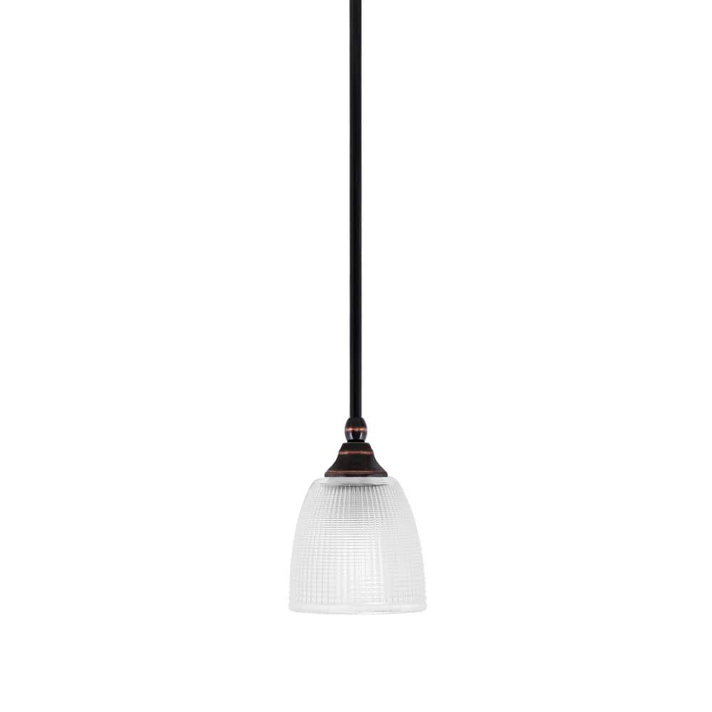 Sparta 100-Watt 1-Light Black Copper Mini Pendant Light with Clear Ribbed G
