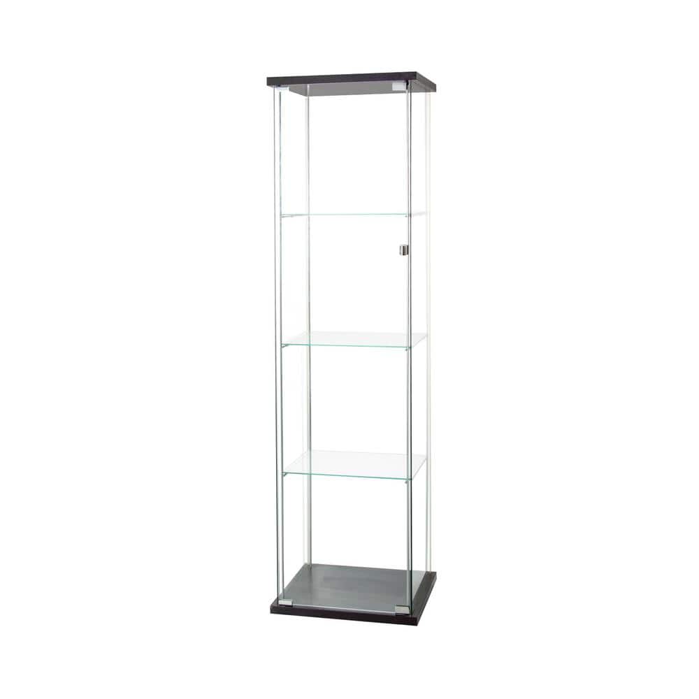 Black Glass Display Cabinet 4 Shelves with Door Floor Standing Curio Bookshelf for Living Room Office