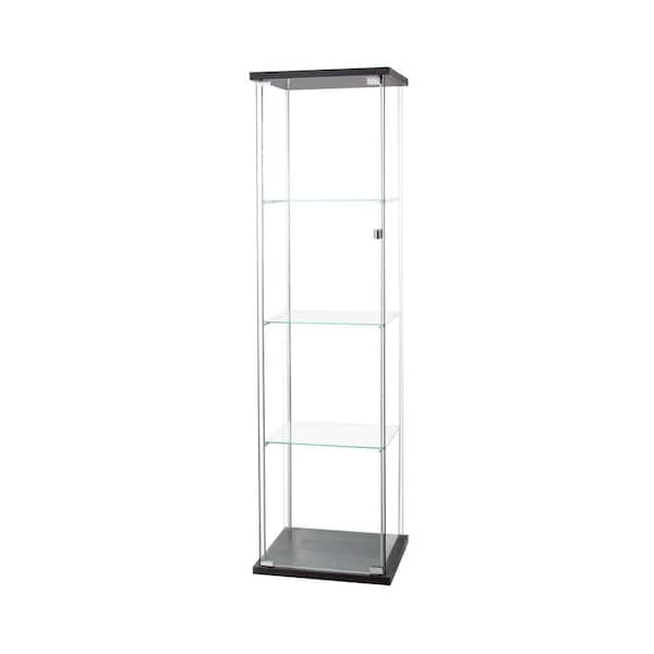 Unbranded Black Glass Display Cabinet 4 Shelves with Door Floor Standing Curio Bookshelf for Living Room Office